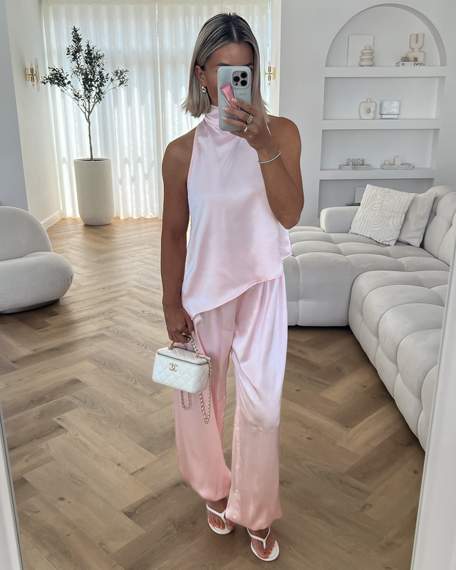HARPER - Silky Top with Balloon Pants Set in Light Pink