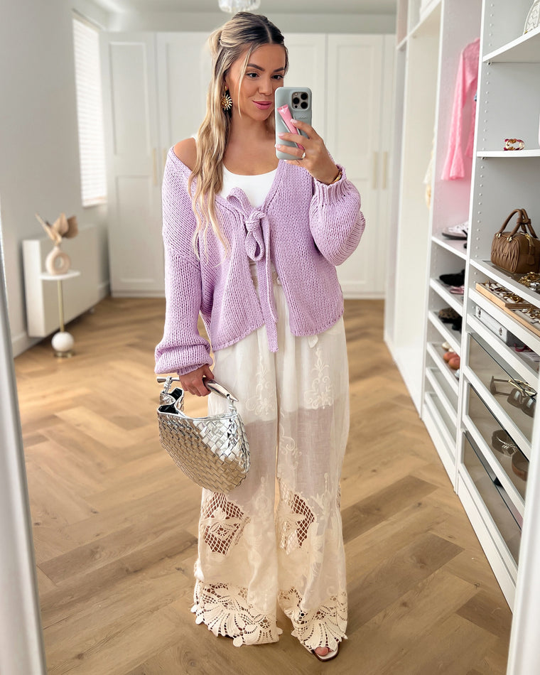 MICHA - Tie Knitted Cardigan in Lilac
