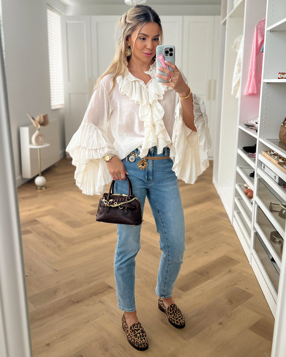 DILARA - Volant Blouse Top in Off White