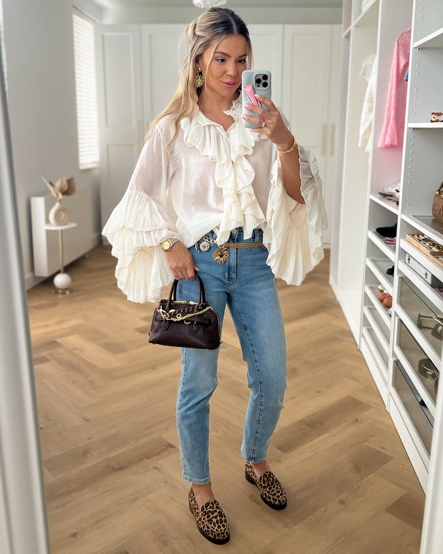 DILARA - Volant Blouse Top in Off White