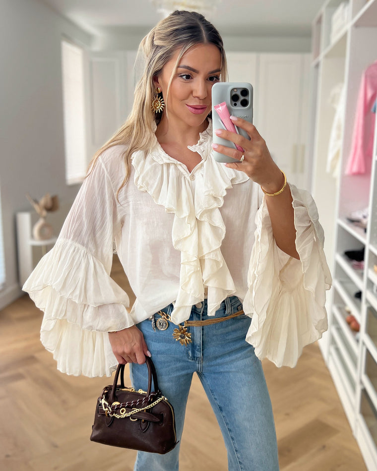 DILARA - Volant Blouse Top in Off White