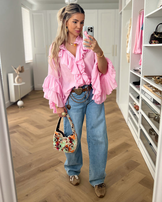 DILARA - Volant Blouse Top in Light Pink