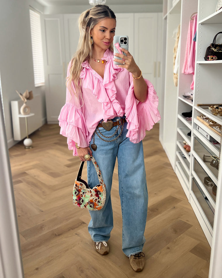 DILARA - Volant Blouse Top in Light Pink