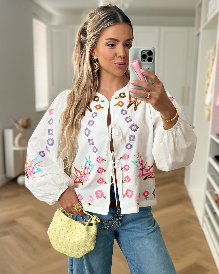 EMMY - Embroidery Blouse Top in Off White