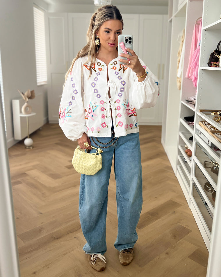 EMMY - Embroidery Blouse Top in Off White