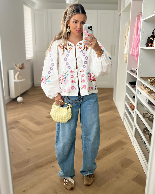 EMMY - Embroidery Blouse Top in Off White