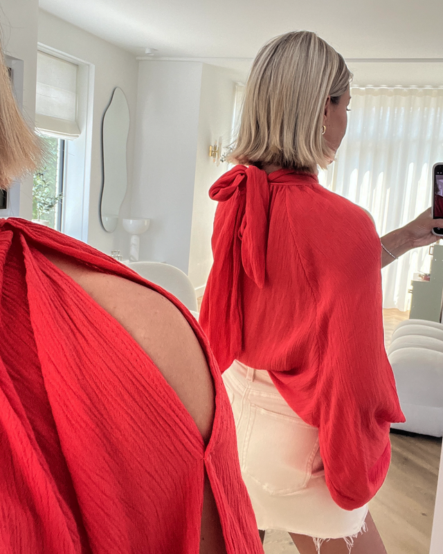 TORIL - Open Sleeve Top in Coral Red