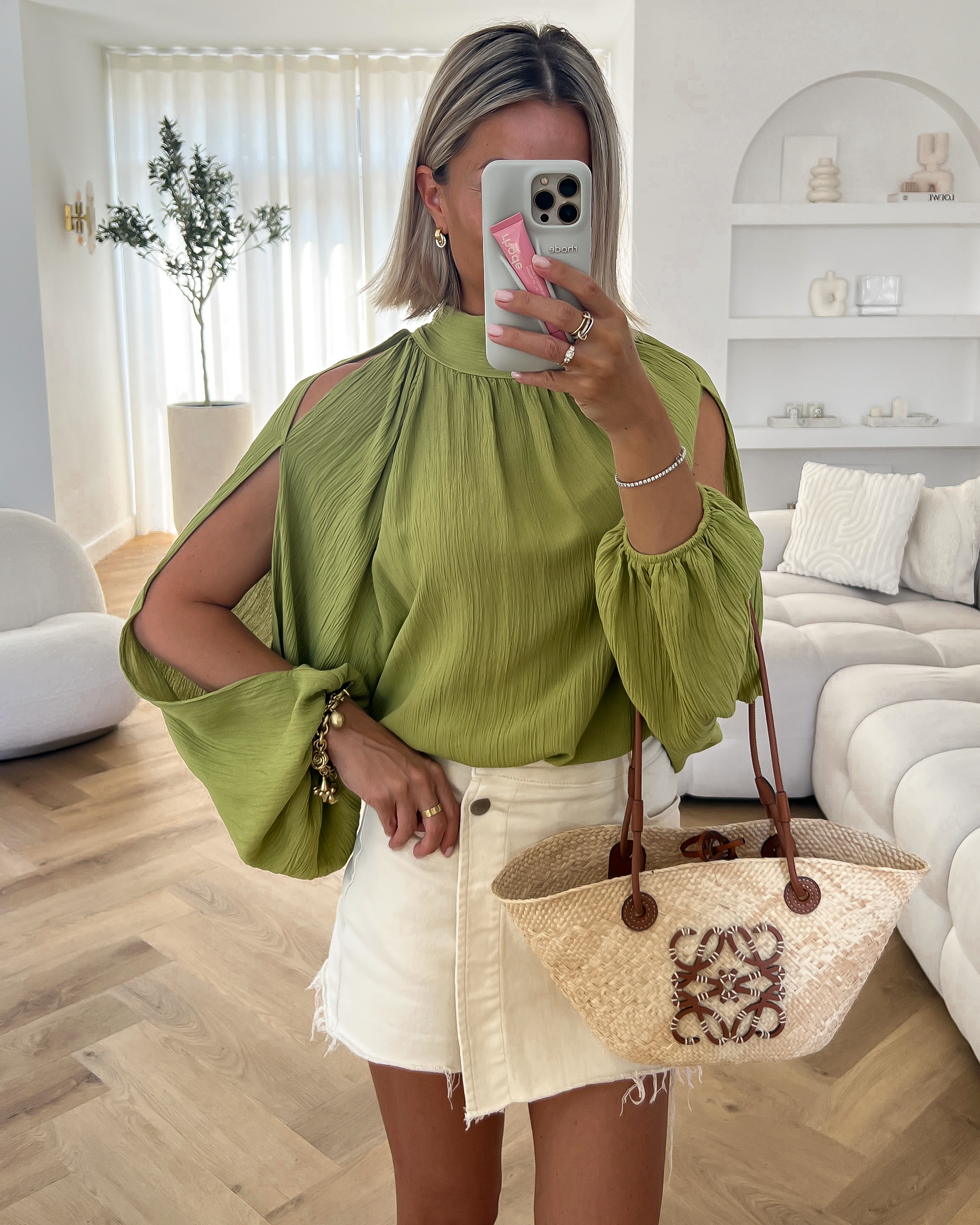 TORIL - Open Sleeve Top in Avocado Green