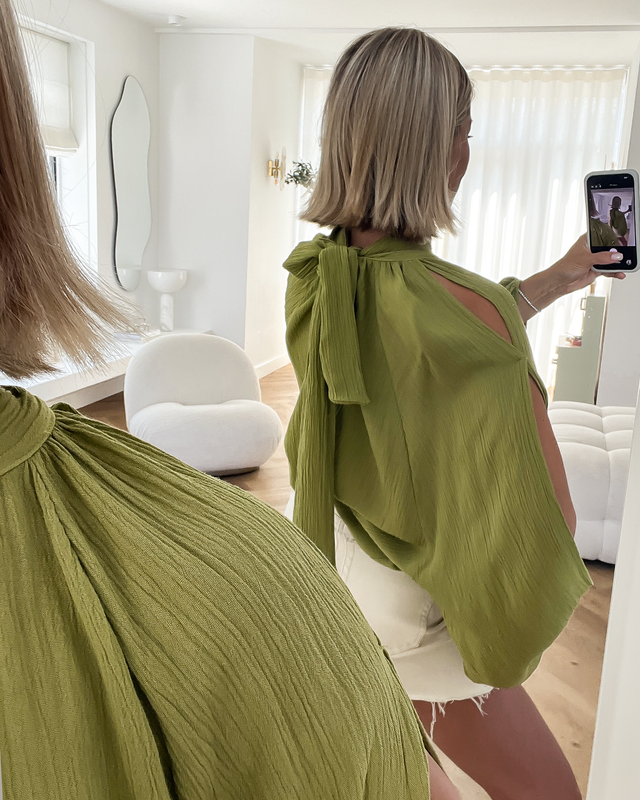 TORIL - Open Sleeve Top in Avocado Green