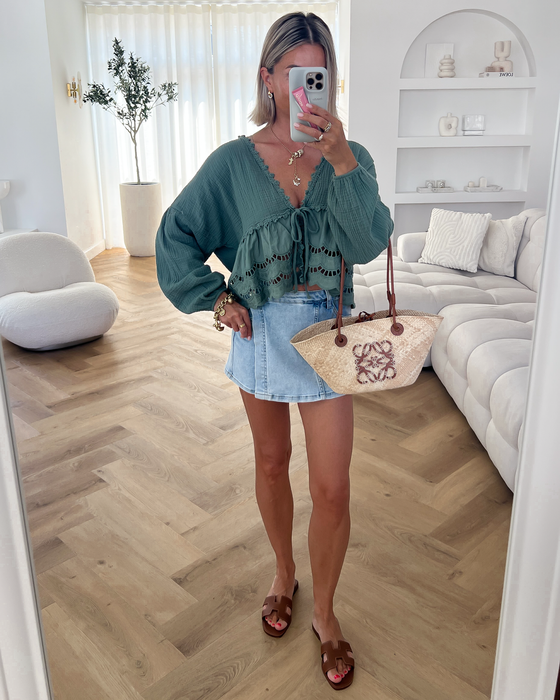 SALE - ELISE Embroidery Top in Khaki