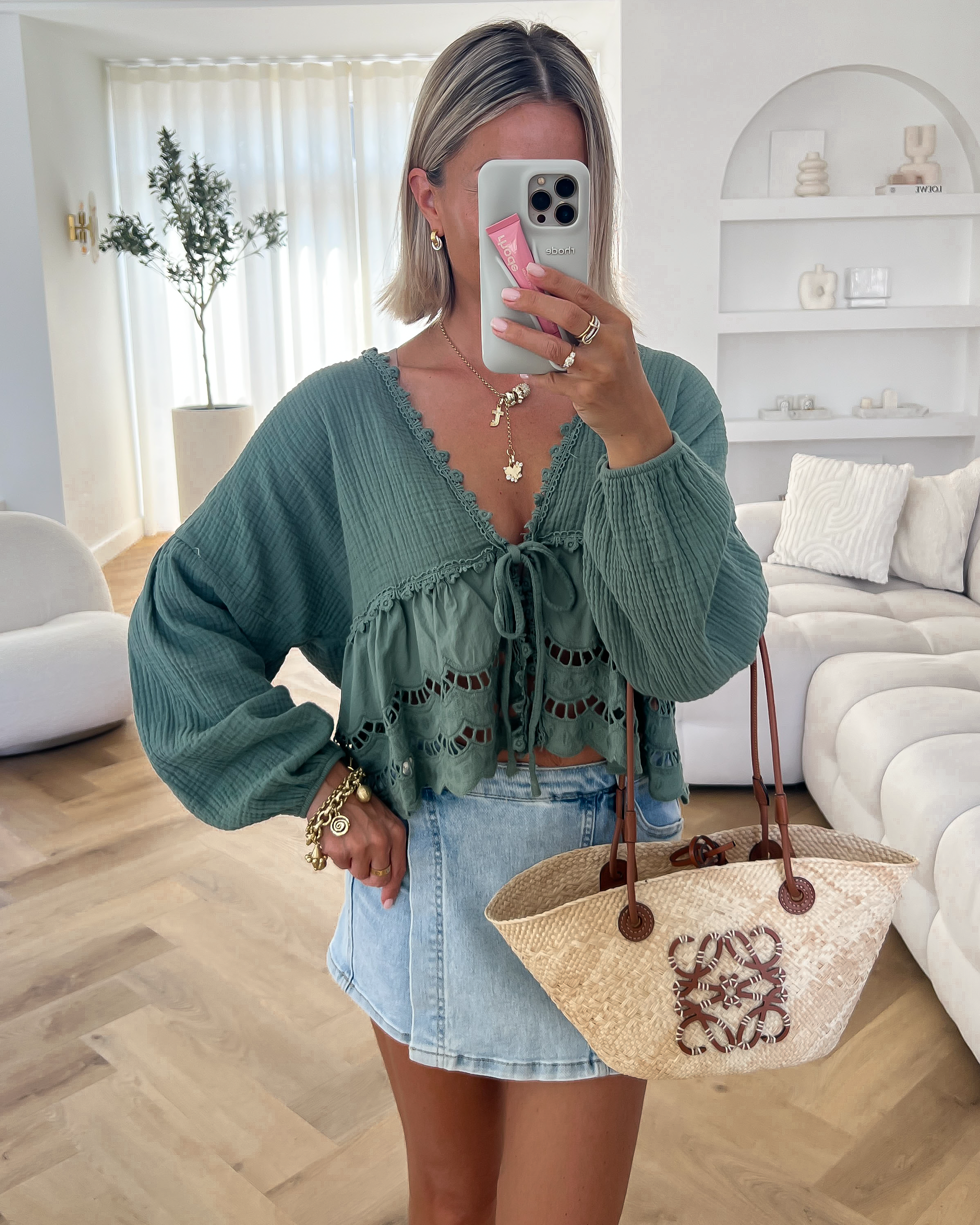 SALE - ELISE Embroidery Top in Khaki
