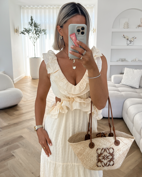VIVIAN - Ruffle Cut Out Maxi Dress in Butter Yellow