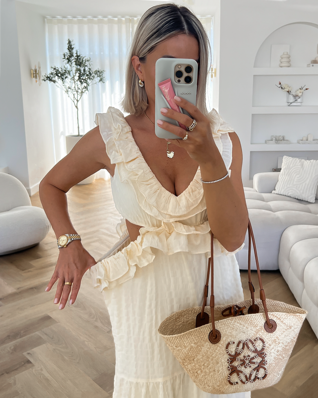 VIVIAN - Ruffle Cut Out Maxi Dress in Butter Yellow