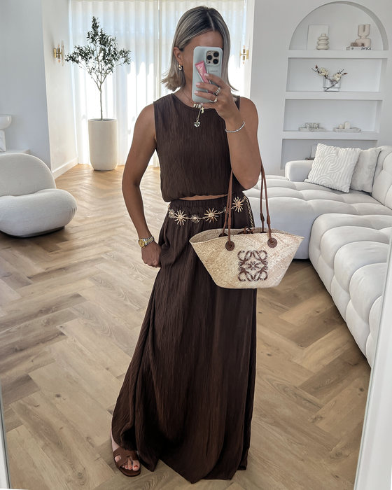 GABRIELLA - Top and Skirt Set in Chocolate Brown