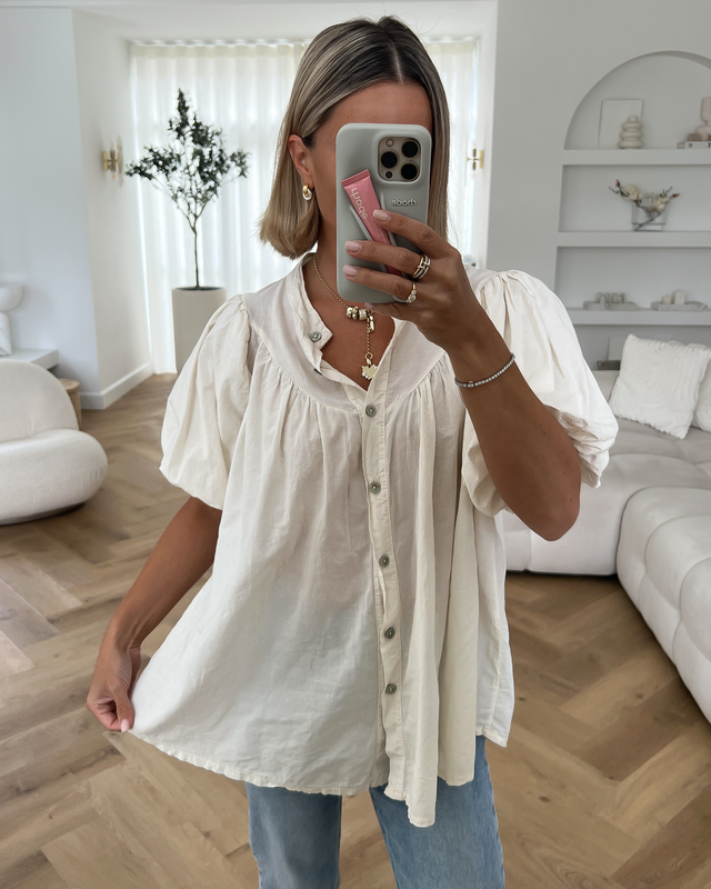 FLORINE - Puff Sleeve Blouse Top in Off White