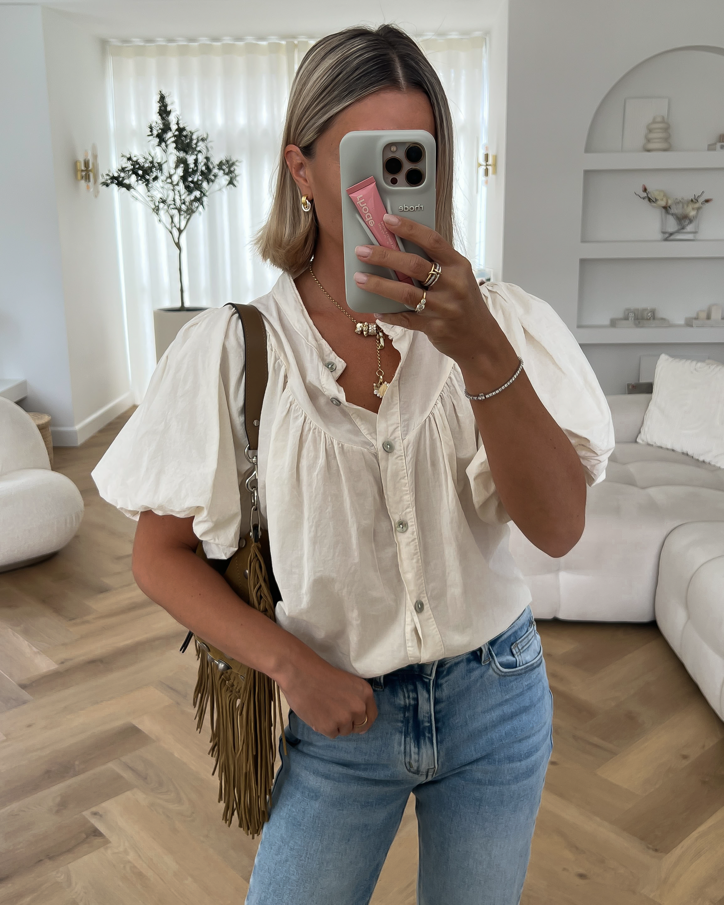 FLORINE - Puff Sleeve Blouse Top in Off White