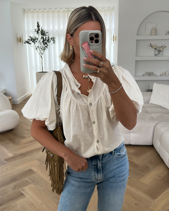 FLORINE - Puff Sleeve Blouse Top in Off White