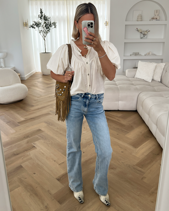 FLORINE - Puff Sleeve Blouse Top in Off White