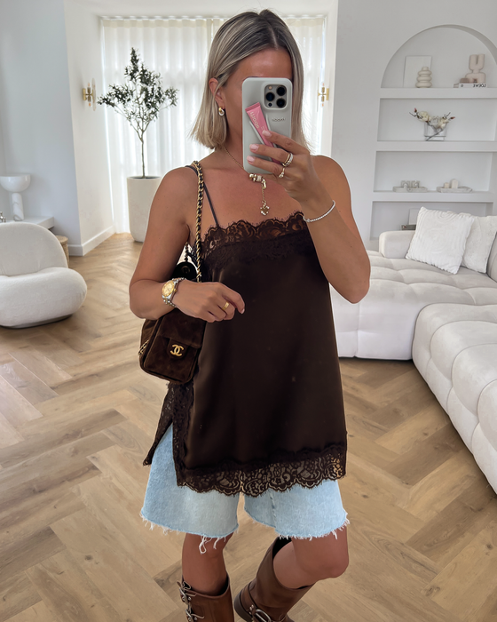 OLIVIA - Lace Cami Top in Brown