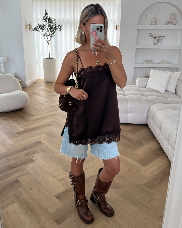OLIVIA - Lace Cami Top in Brown