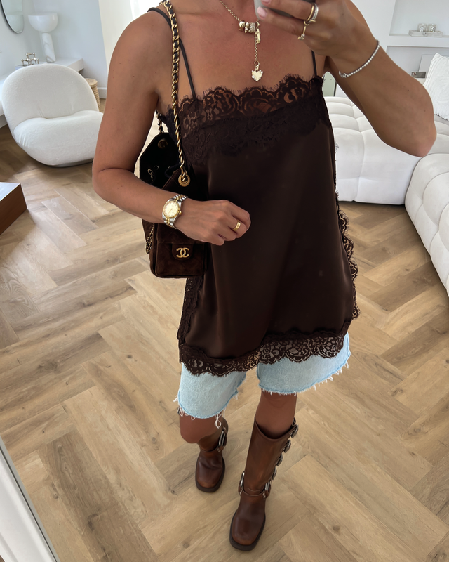 OLIVIA - Lace Cami Top in Brown