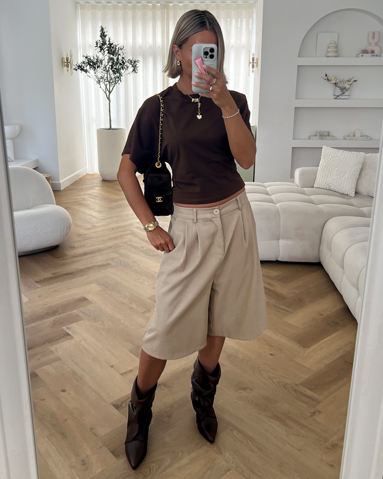 KAIA - Cinched Tee in Chocolate Brown