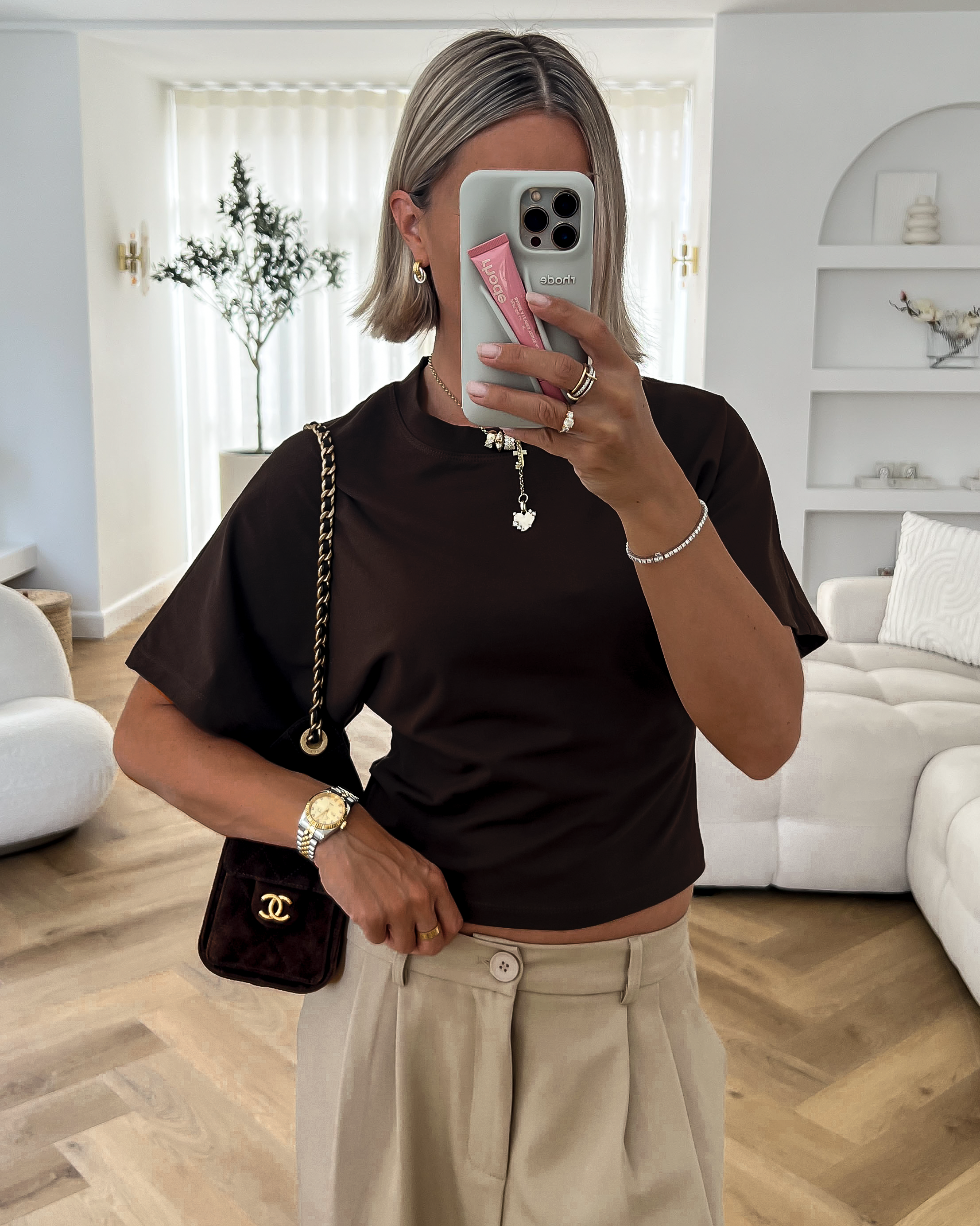 KAIA - Cinched Tee in Chocolate Brown