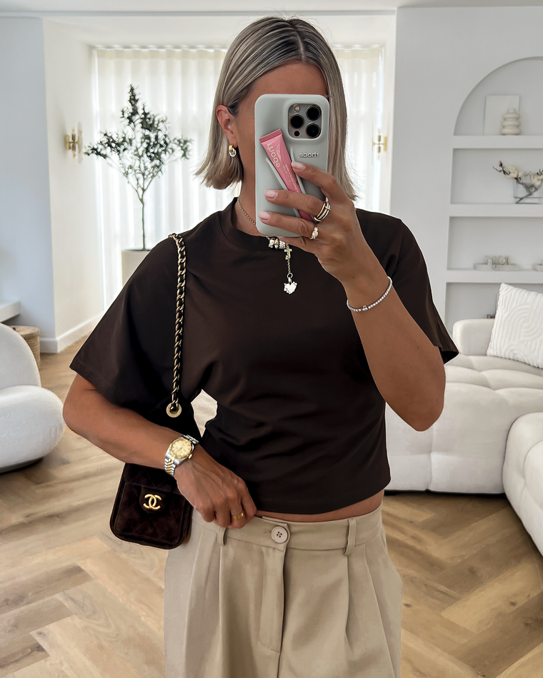 KAIA - Cinched Tee in Chocolate Brown