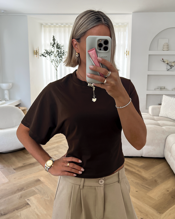 KAIA - Cinched Tee in Chocolate Brown