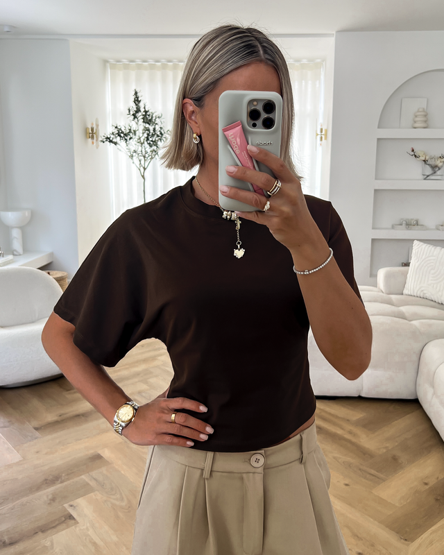 KAIA - Cinched Tee in Chocolate Brown