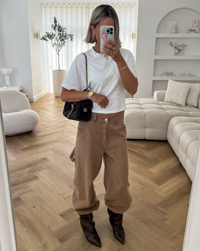 BRENT - Loose Fit Wide Leg Jeans in Taupe