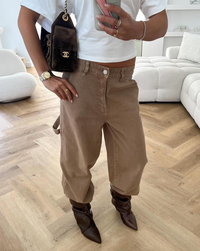 BRENT - Loose Fit Wide Leg Jeans in Taupe