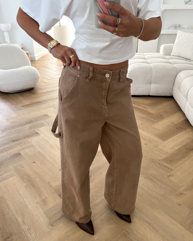BRENT - Loose Fit Wide Leg Jeans in Taupe