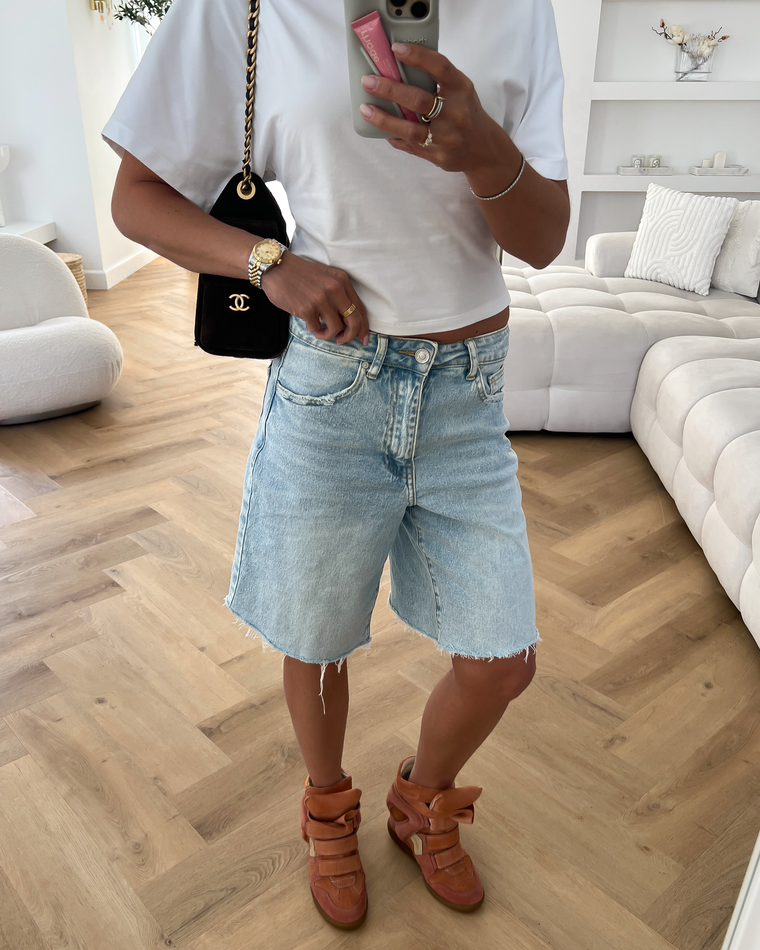 ABIGAIL - Ripped Denim Shorts in Washed Blue