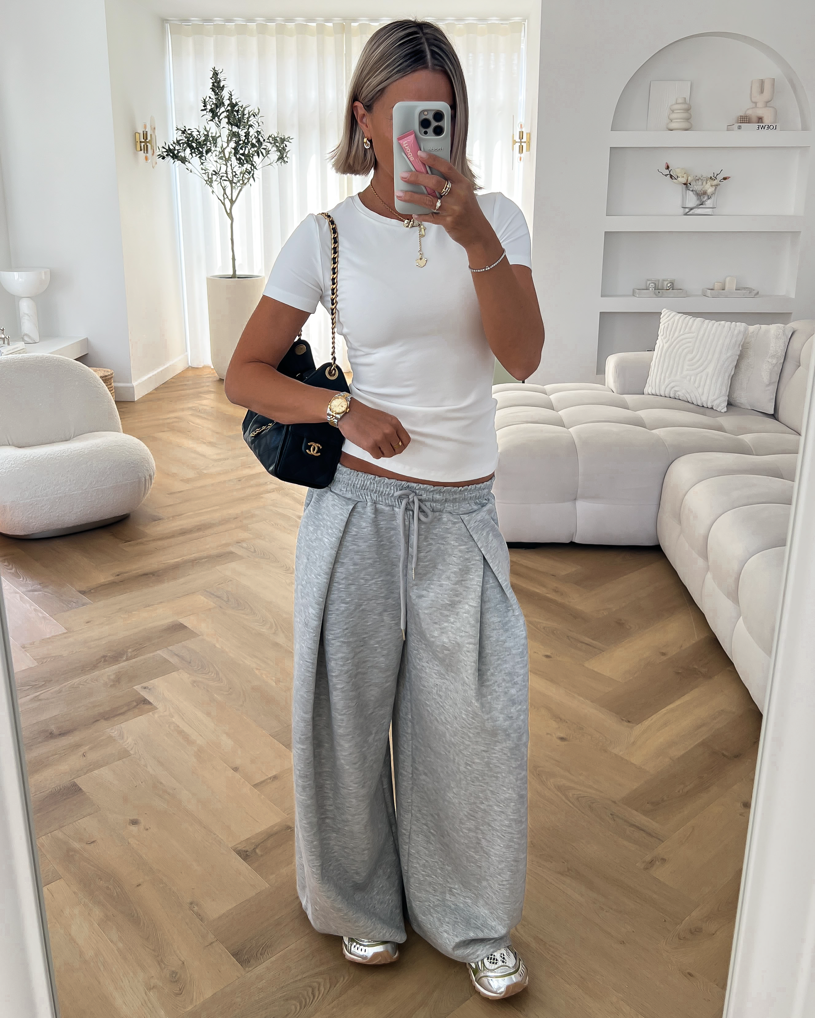 BILLIE - Oversized Pleated Joggers in Heather Grey