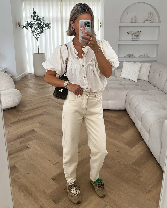HANNAH - Mom Jeans in Light Beige