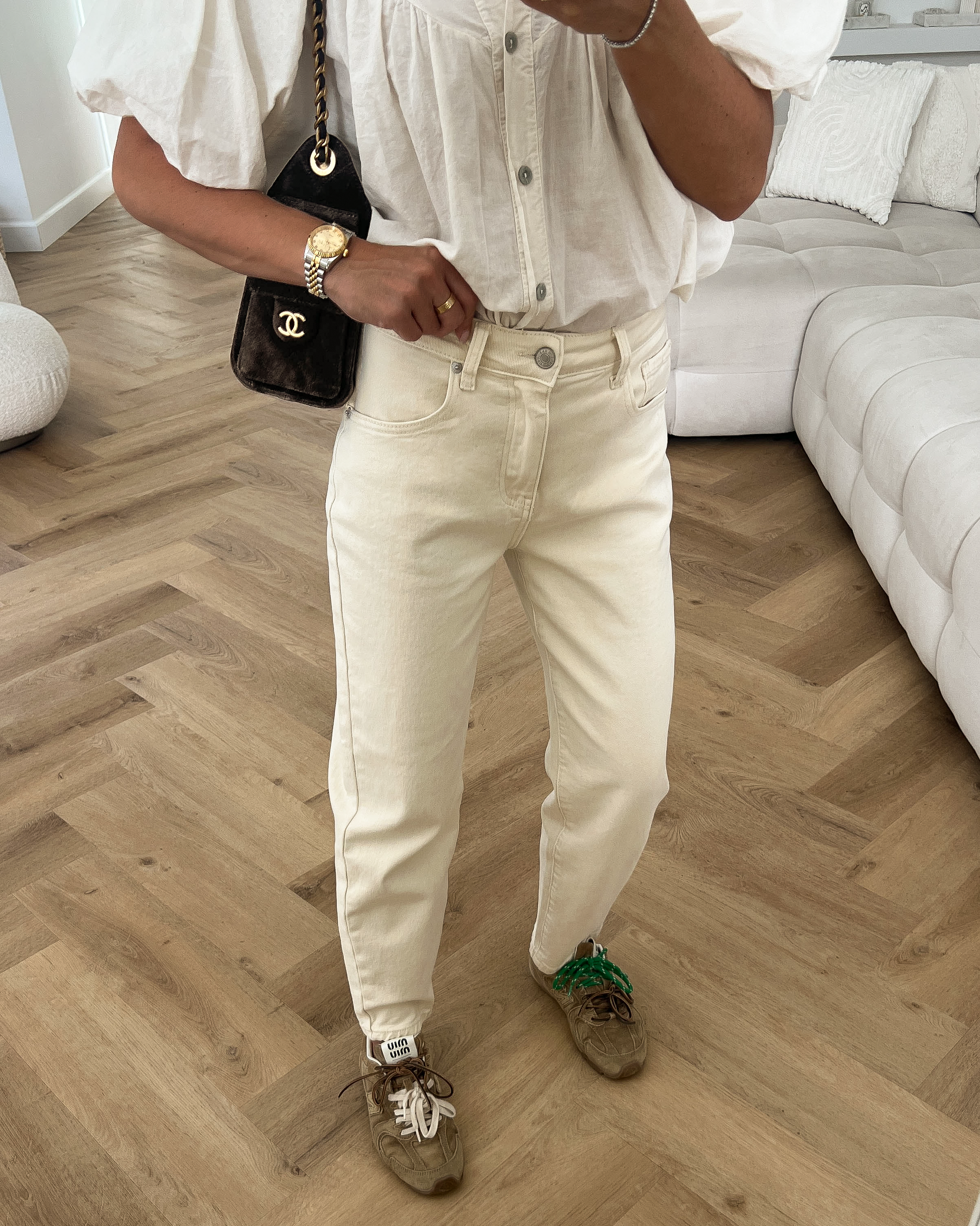 HANNAH - Mom Jeans in Light Beige