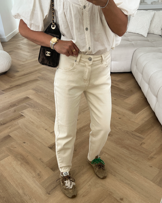 HANNAH - Mom Jeans in Light Beige