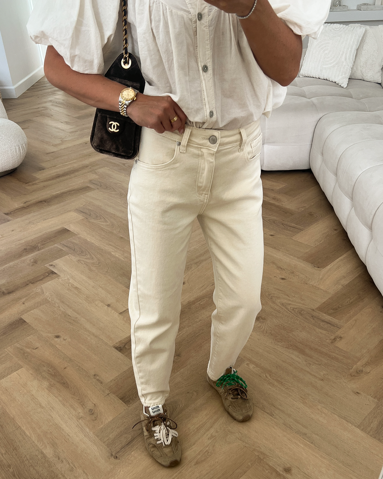 HANNAH - Mom Jeans in Light Beige