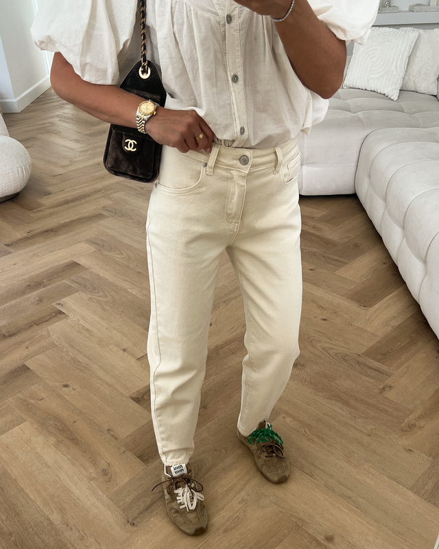HANNAH - Mom Jeans in Light Beige