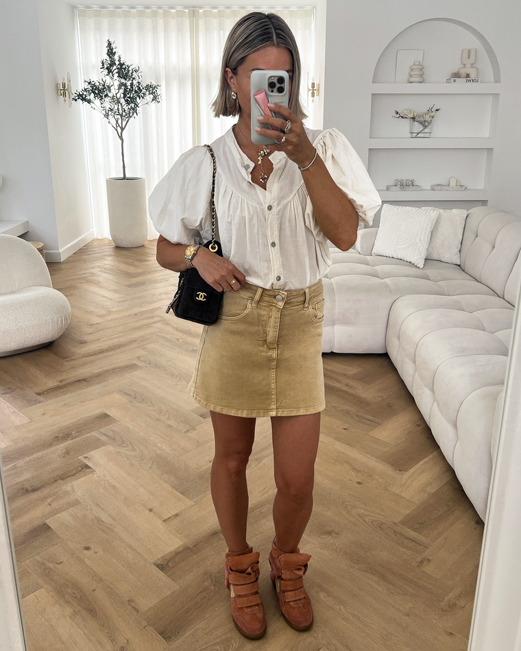 SOPHIA - Denim Skort in Camel