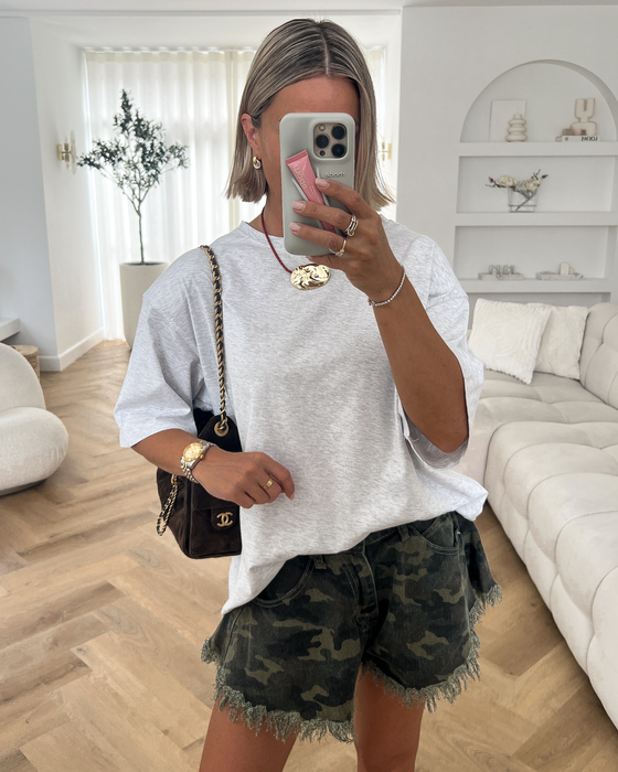 FOX - Oversized Shoulder Pad Tee in Heather Grey