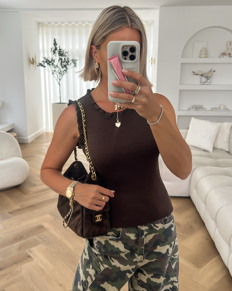 GINA - Ruffle Tank Top in Dark Brown