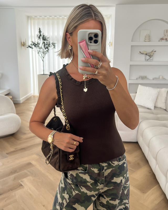 GINA - Ruffle Tank Top in Dark Brown