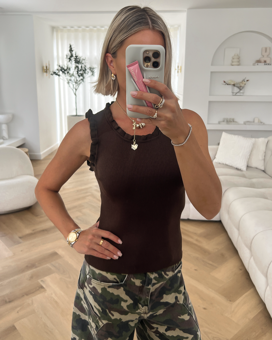 GINA - Ruffle Tank Top in Dark Brown