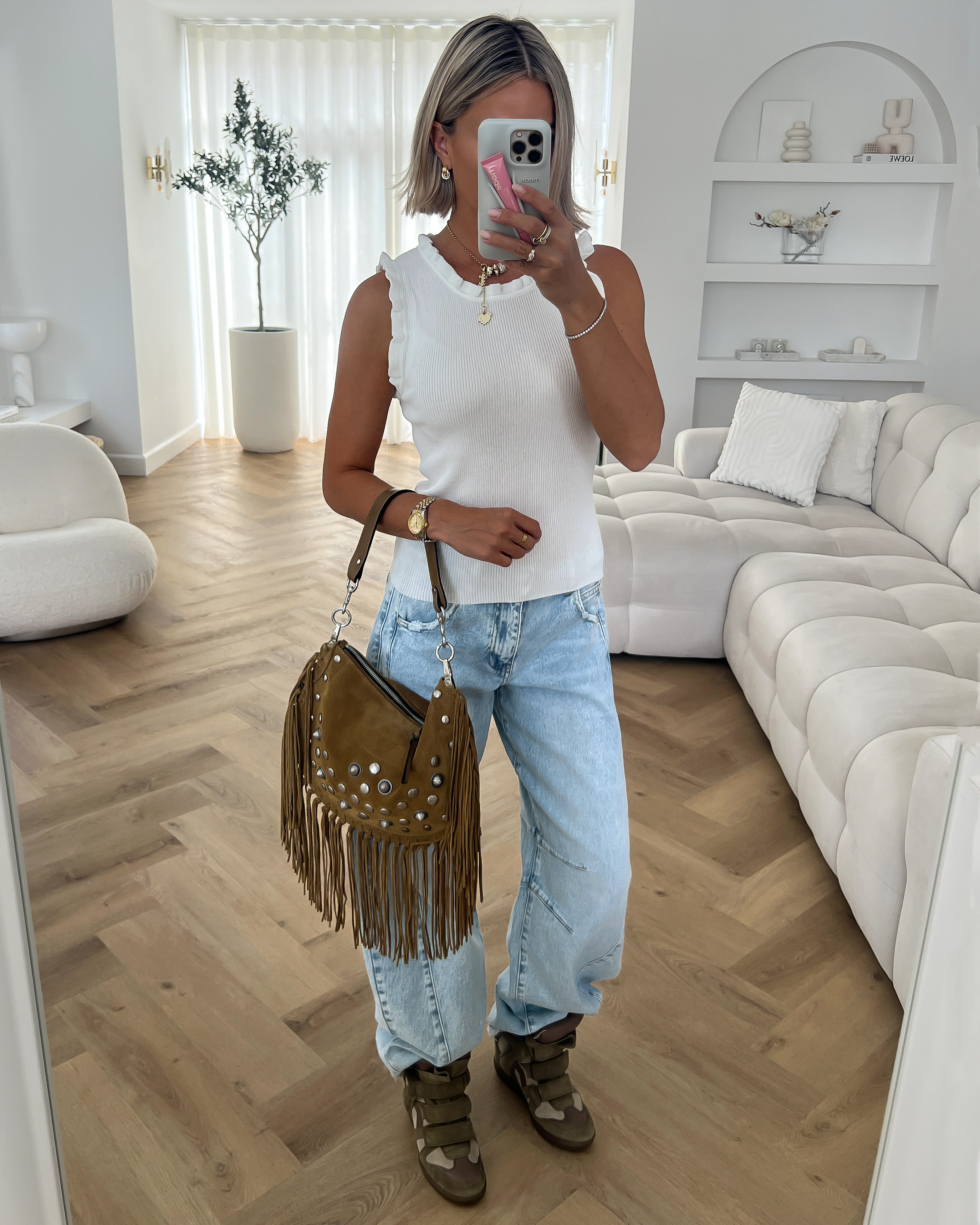 GINA - Ruffle Tank Top in White