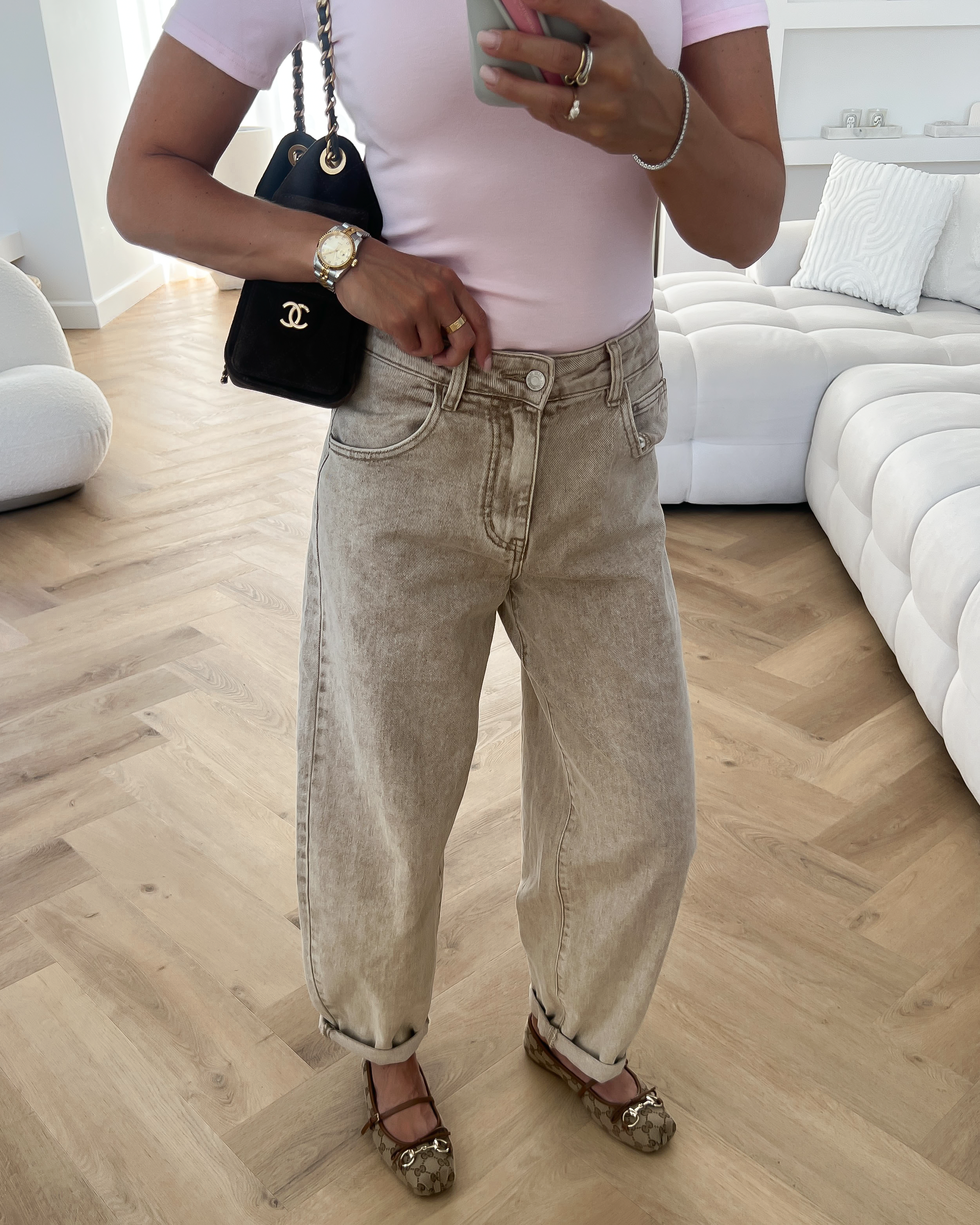 SIGRID - Barrel Jeans in Beige