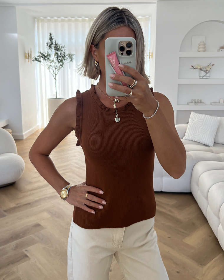GINA - Ruffle Tank Top in Caramel