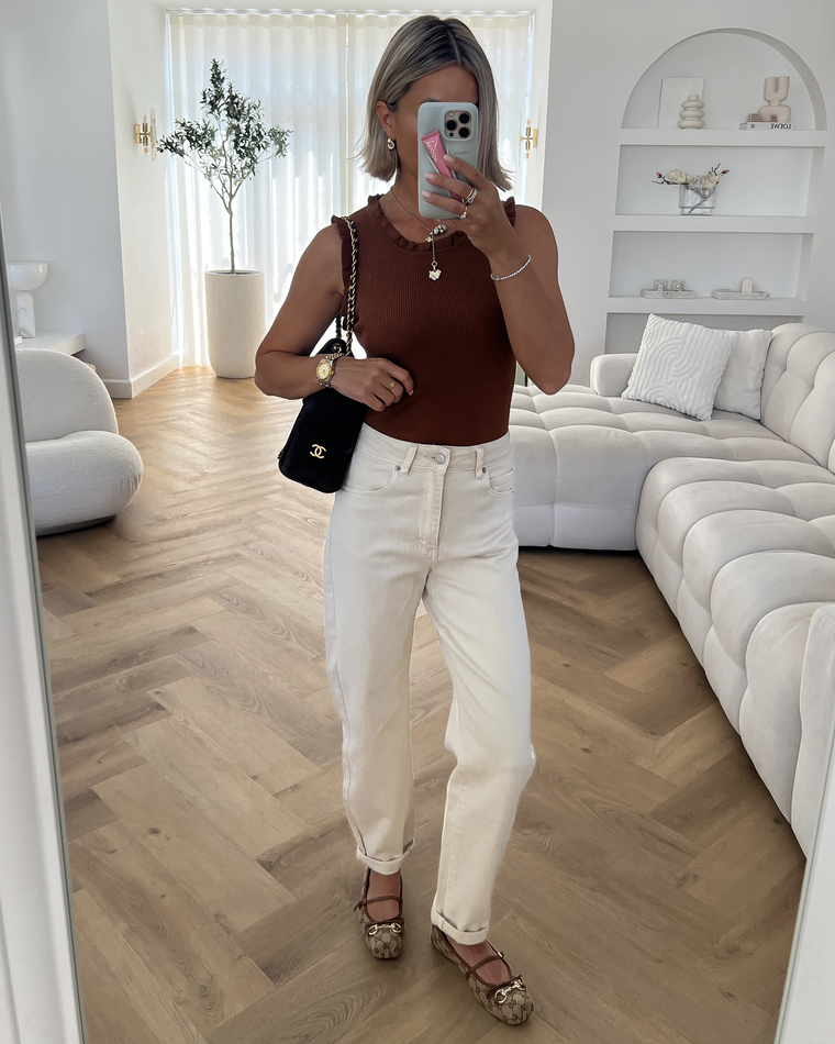 GINA - Ruffle Tank Top in Caramel