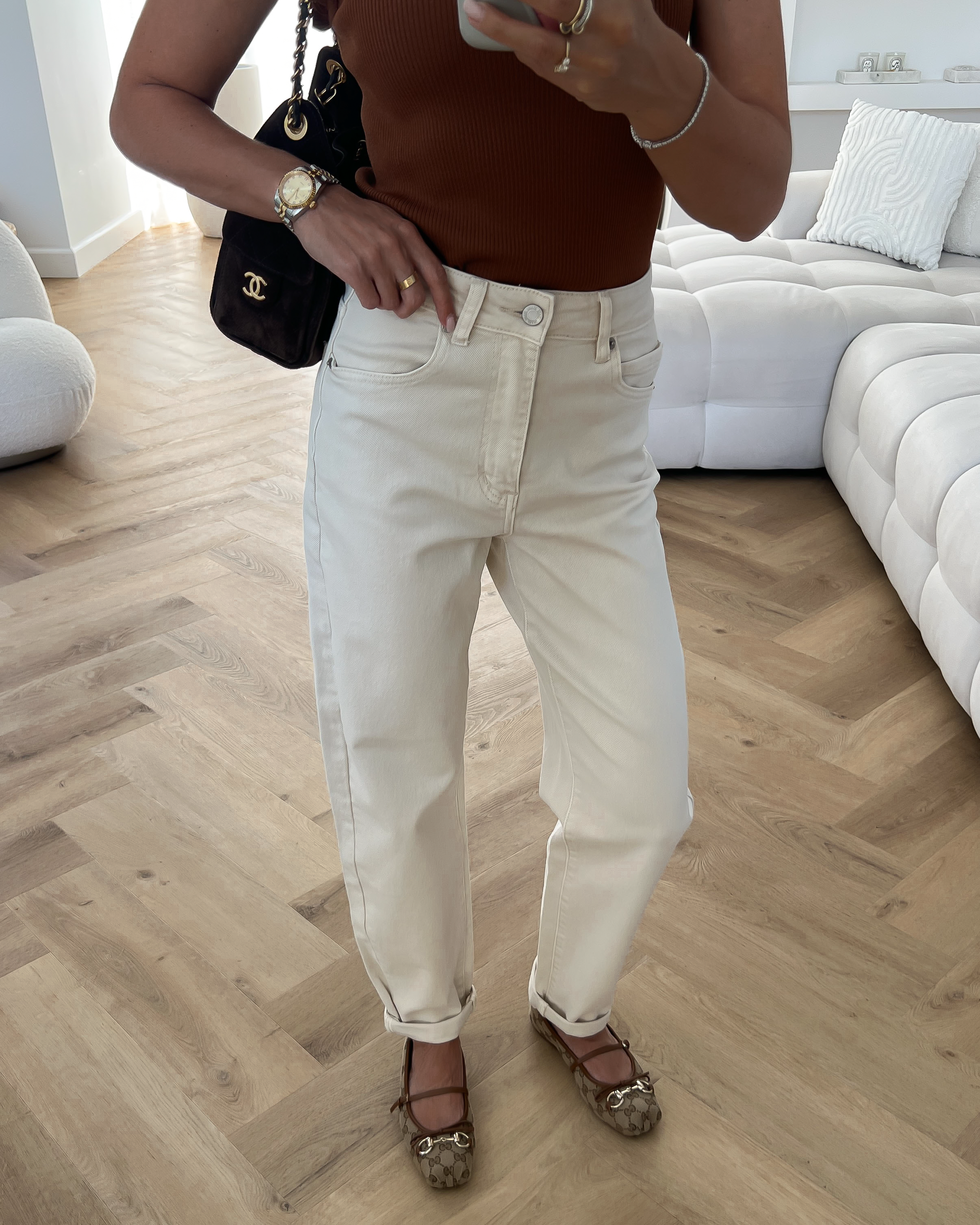 ALMA - Mom Jeans in Light Beige